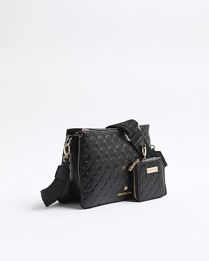 Black Embossed Chain Cross Body Bag