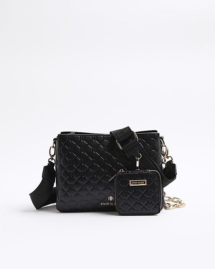 Black Embossed Chain Cross Body Bag