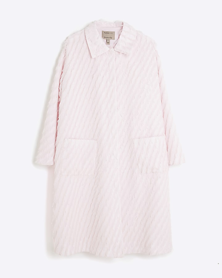 Pink Faux Feather Fringed Midi Coat