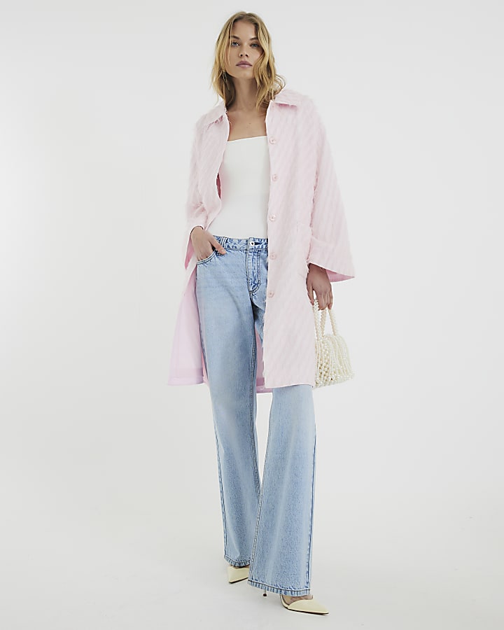 Pink Faux Feather Fringed Midi Coat