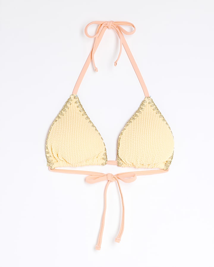 Orange Textured Triangle Bikini Top