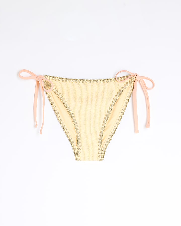 Orange Textured Low Rise Bikini Bottoms
