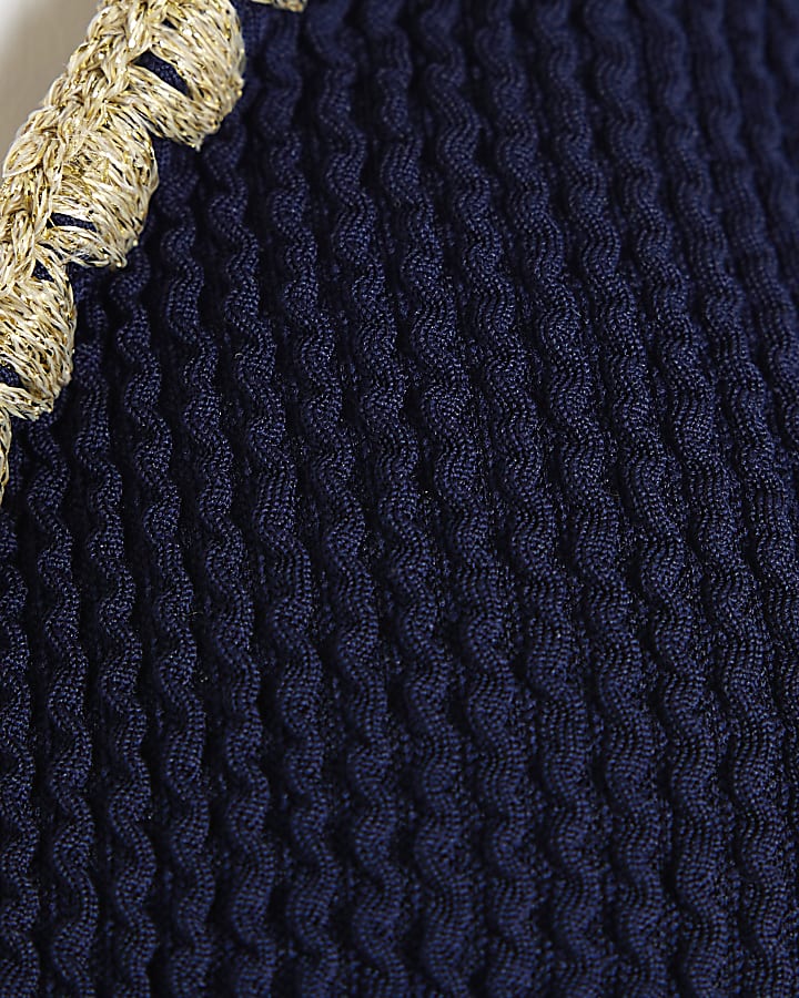 Navy Textured Triangle Bikini Top