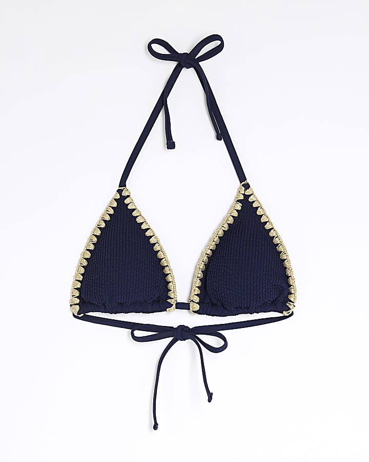 Navy Textured Triangle Bikini Top
