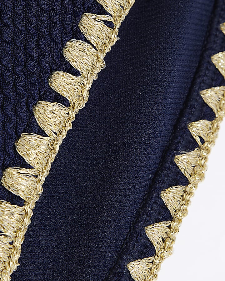 Navy Textured Low Rise Bikini Bottoms