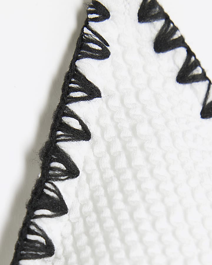White Textured Triangle Bikini Top