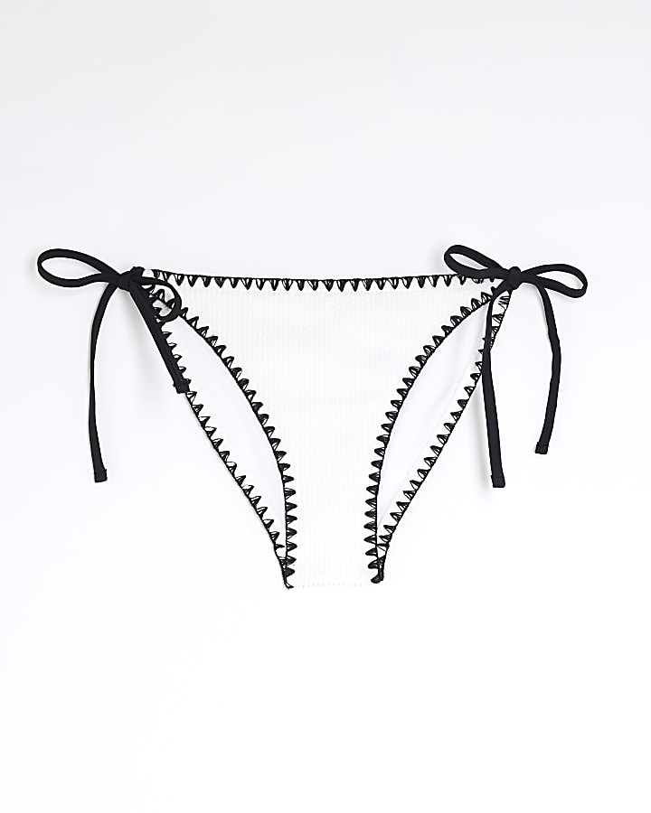 White Textured Low Rise Bikini Bottoms