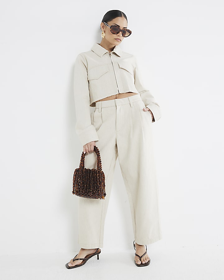 Petite Beige Tailored Tapered Jeans