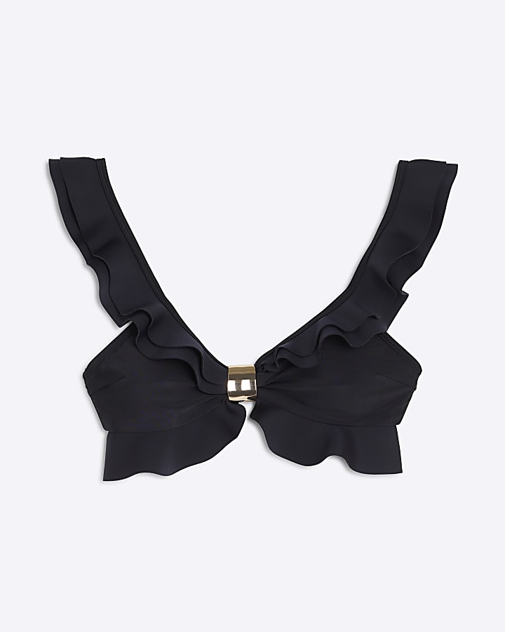 Black Frilled Scuba Bikini Top