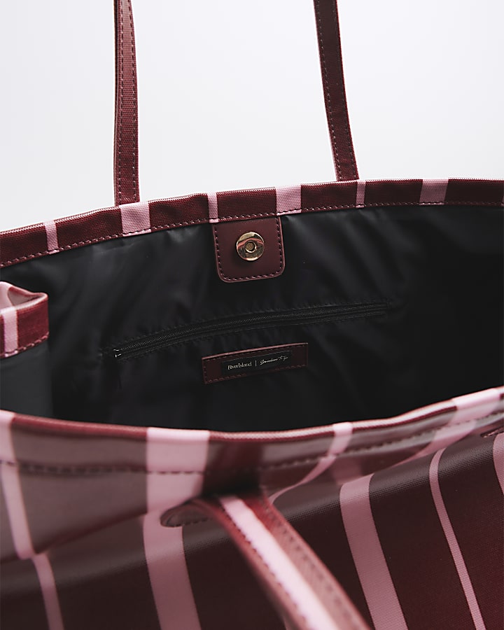 Pink Striped Coated Tote Bag