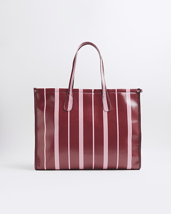 Pink Striped Coated Tote Bag