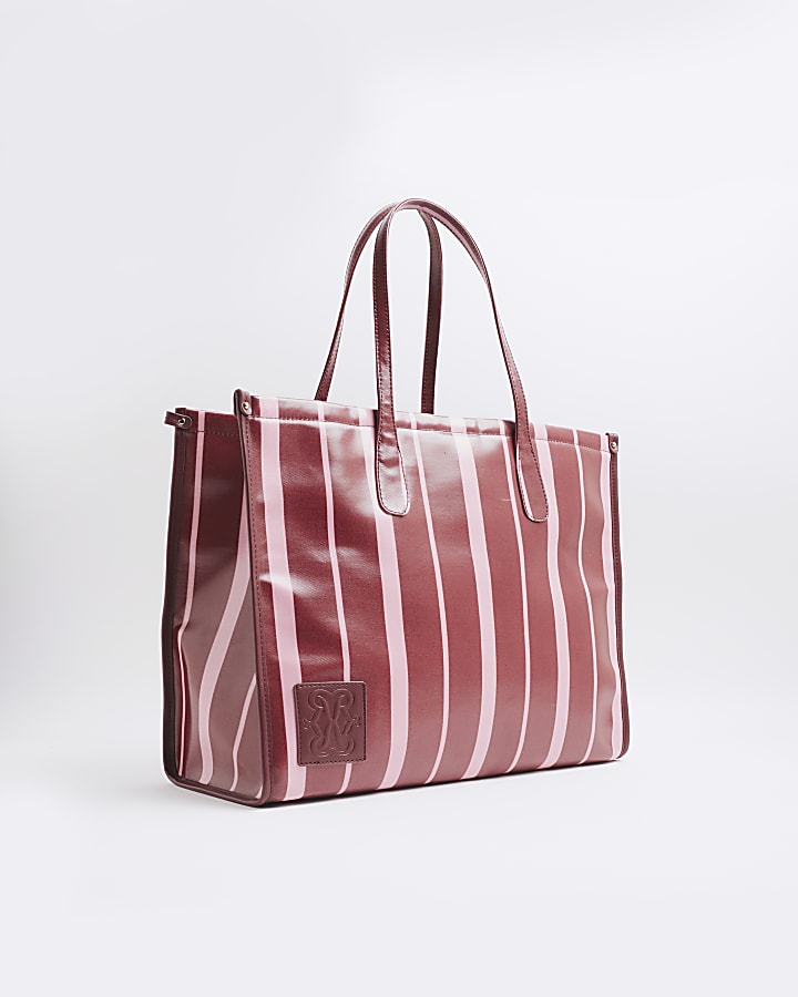 Pink Striped Coated Tote Bag