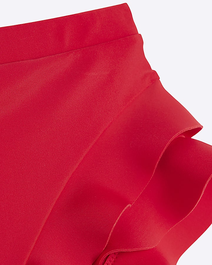 Red Frill Scuba High Waisted Bikini Bottoms