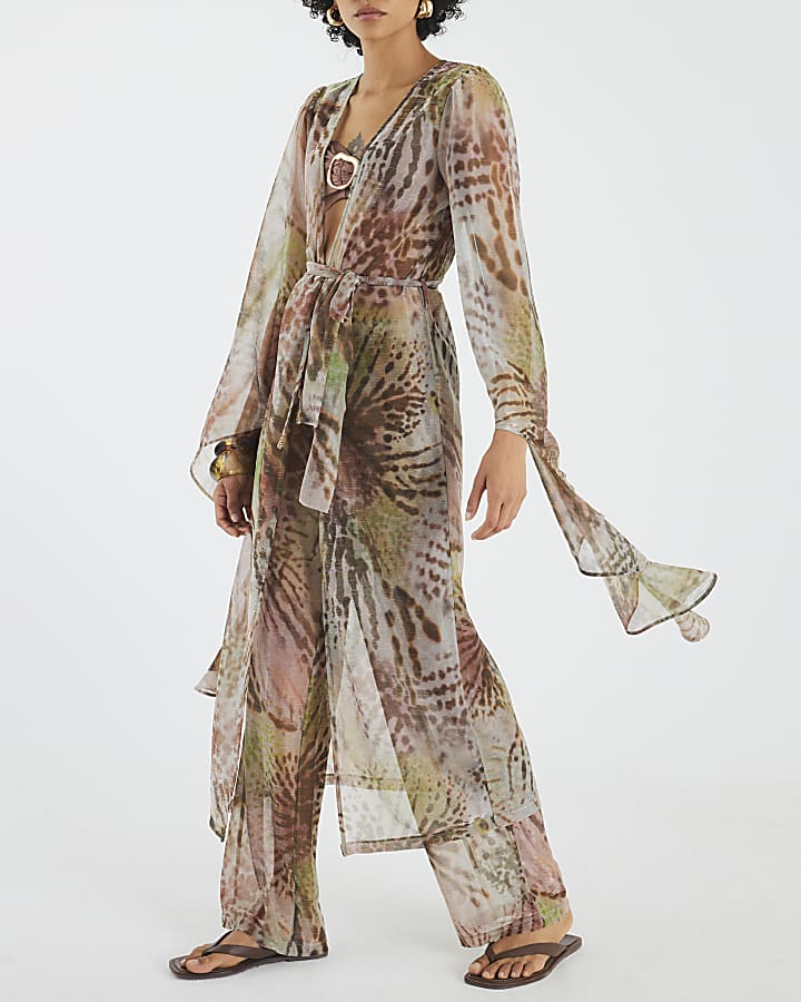 Khaki Animal Print Kaftan