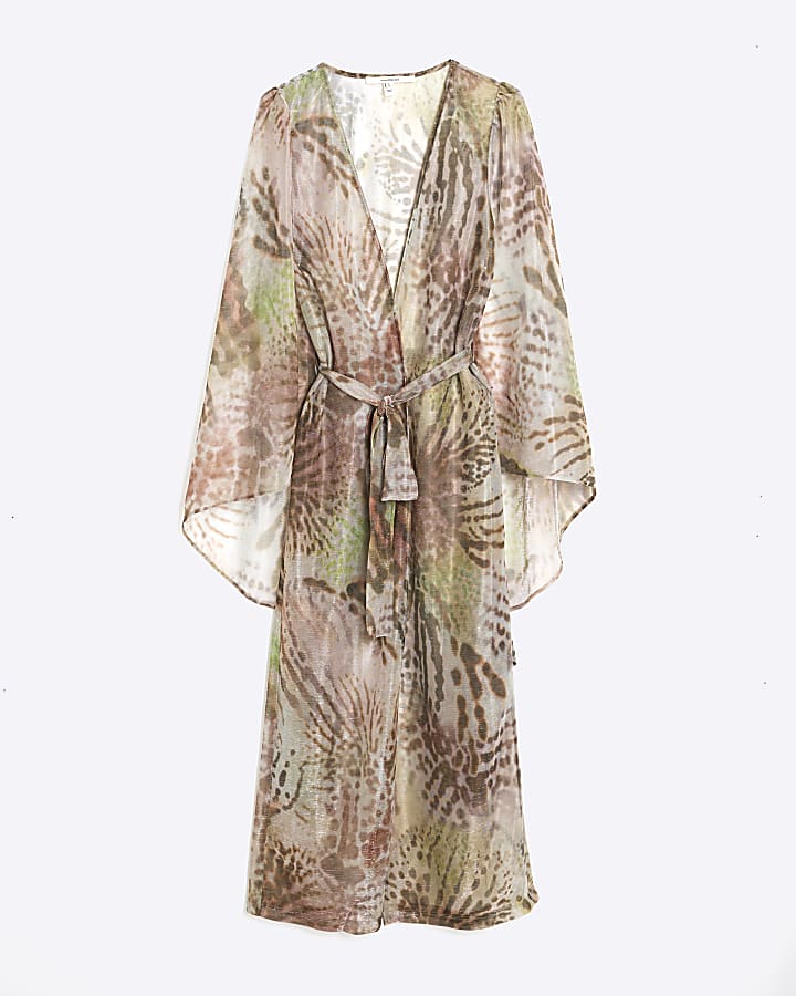 Khaki Animal Print Kaftan