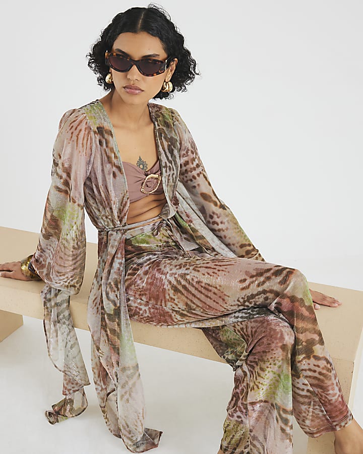 Khaki Animal Print Kaftan