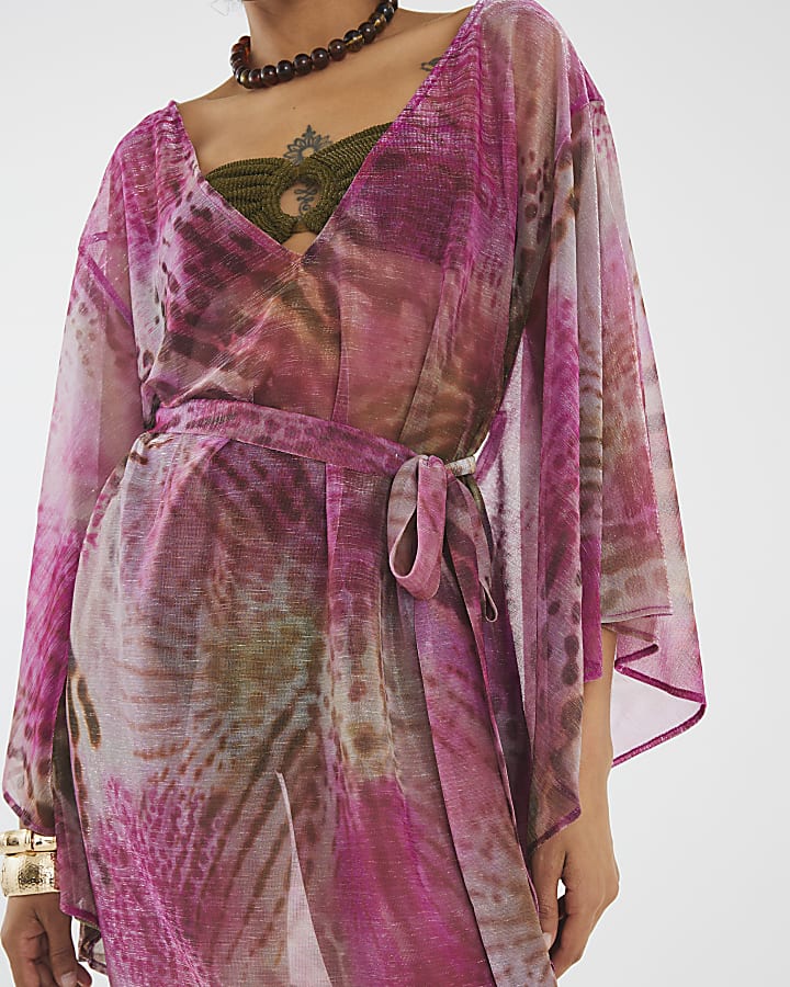 Pink Animal Print Tunic Beach Dress