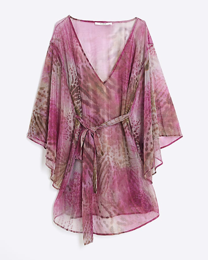 Pink Animal Print Tunic Beach Dress