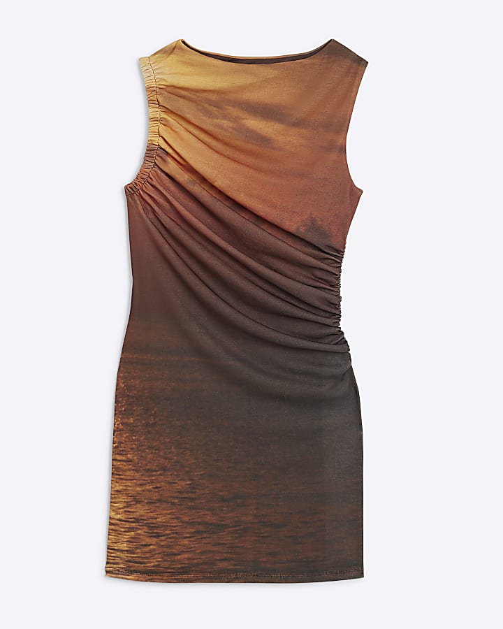 Brown Sleeveless Sunset Mini Dress