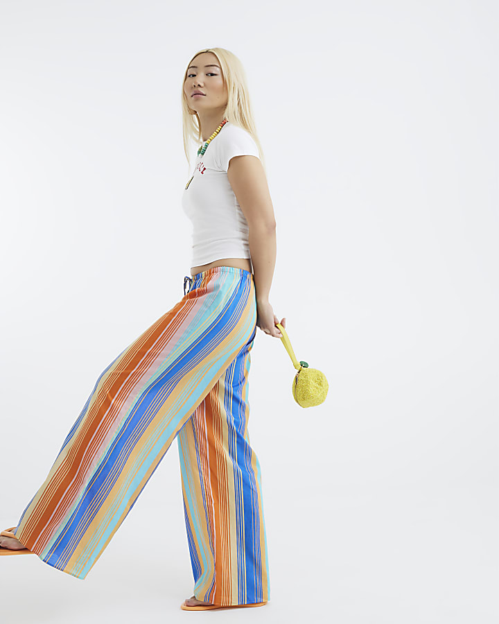Multi Colour Stripe Wide Leg Trousers