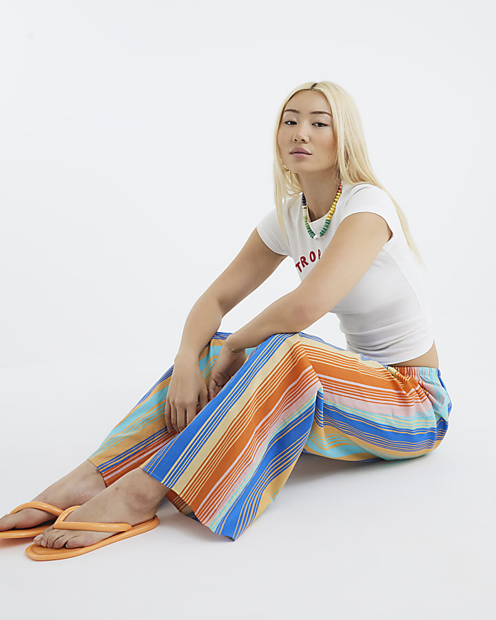 Multi Colour Stripe Wide Leg Trousers