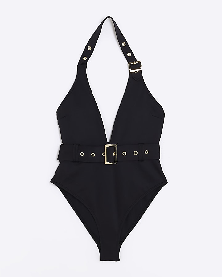 Black Plunge Buckle Scuba Swimsuit