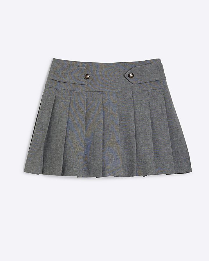 Grey Box Pleated Mini Skirt