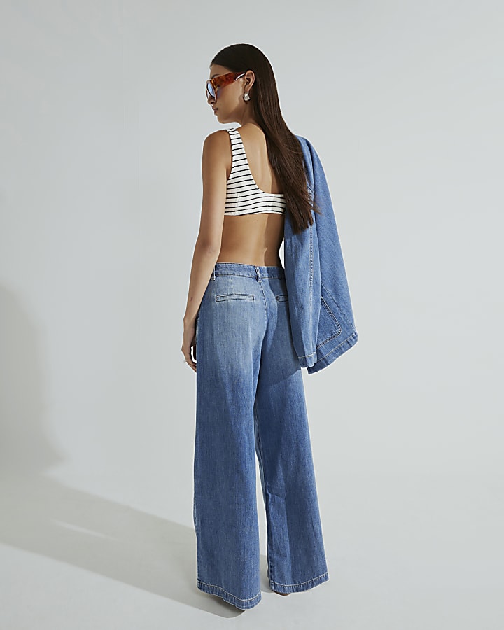 Blue Tailored Wide Leg Jeans