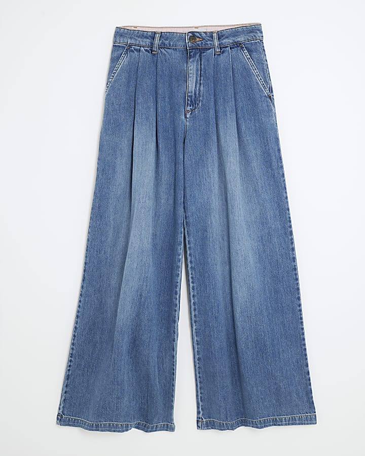 Blue Tailored Wide Leg Jeans