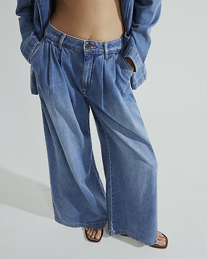 Blue Tailored Wide Leg Jeans