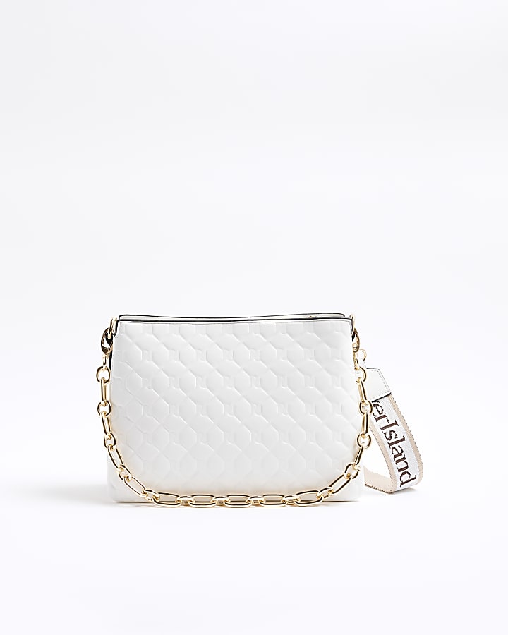 White Embossed Chain Cross Body Bag