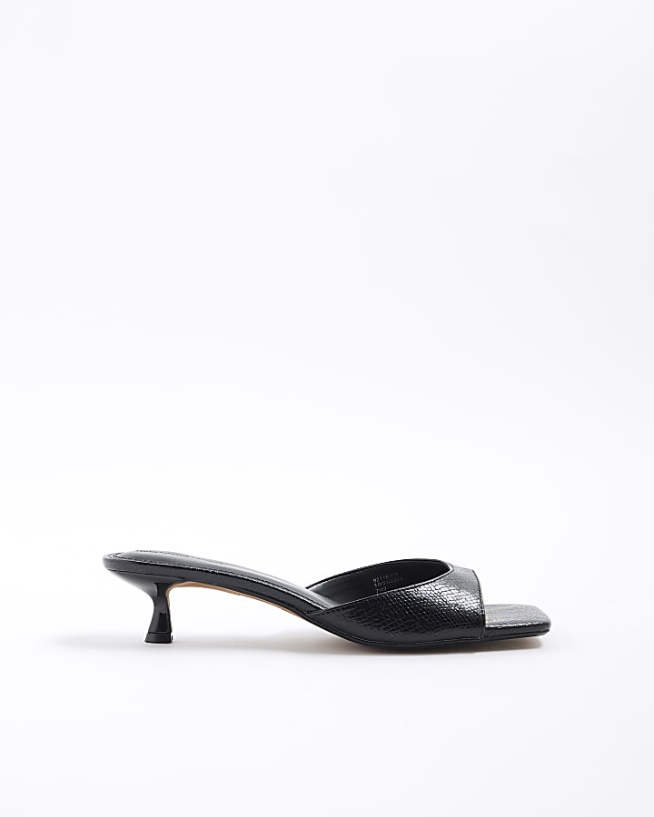 Black Kitten Heeled Mule Sandals