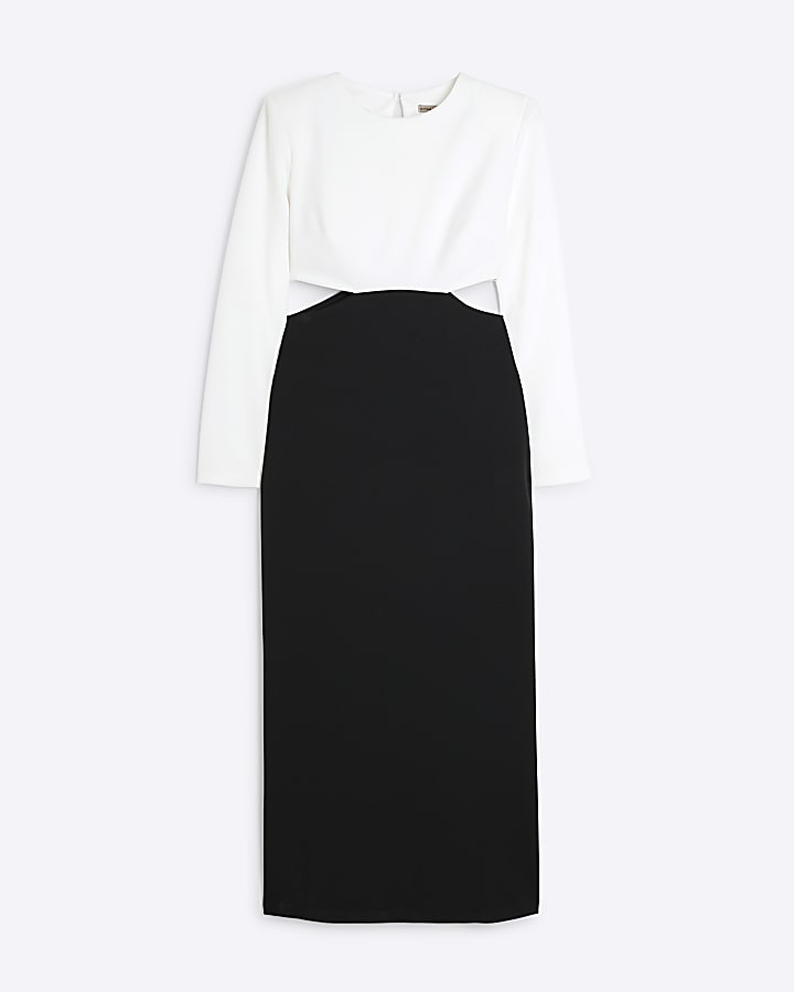 Black Cut Out Colour Block Midi Dress