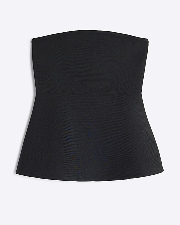 Black Sleeveless Bandage Peplum Bandeau Top