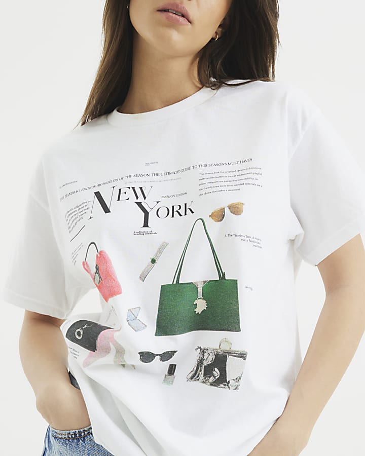 White Short Sleeve NY Handbags T-shirt