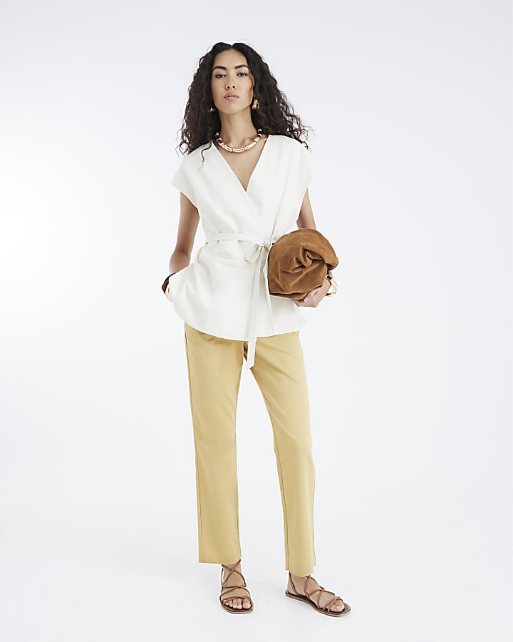 Beige Slim Cigarette Trousers