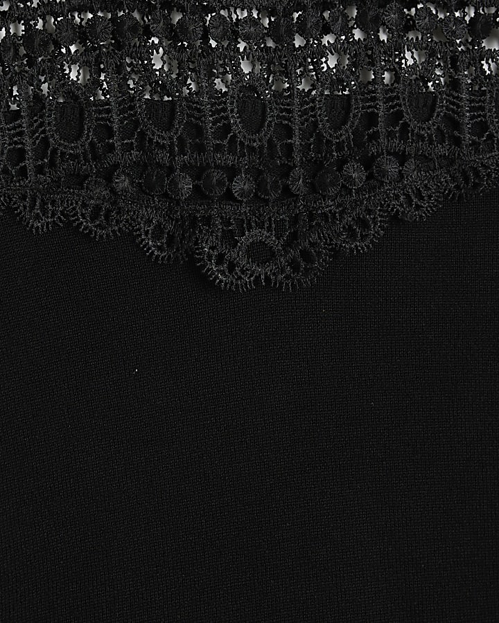Black Hybrid Lace Mix Knitted T-Shirt