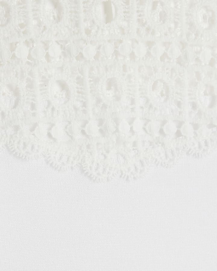 White Hybrid Lace Mix Knitted T-Shirt