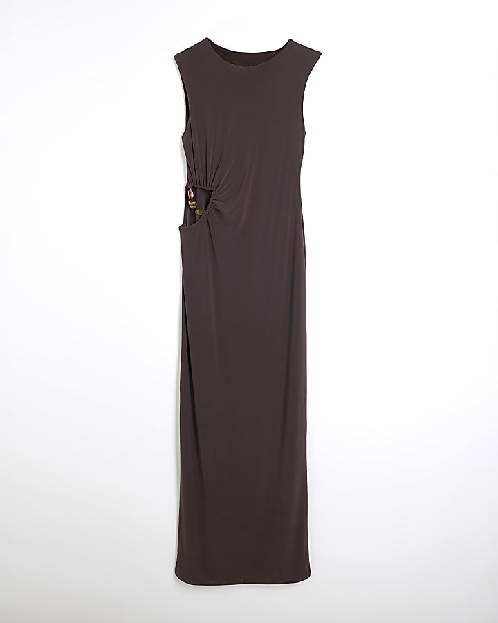 Brown Sleeveless Cut Out Maxi Dress