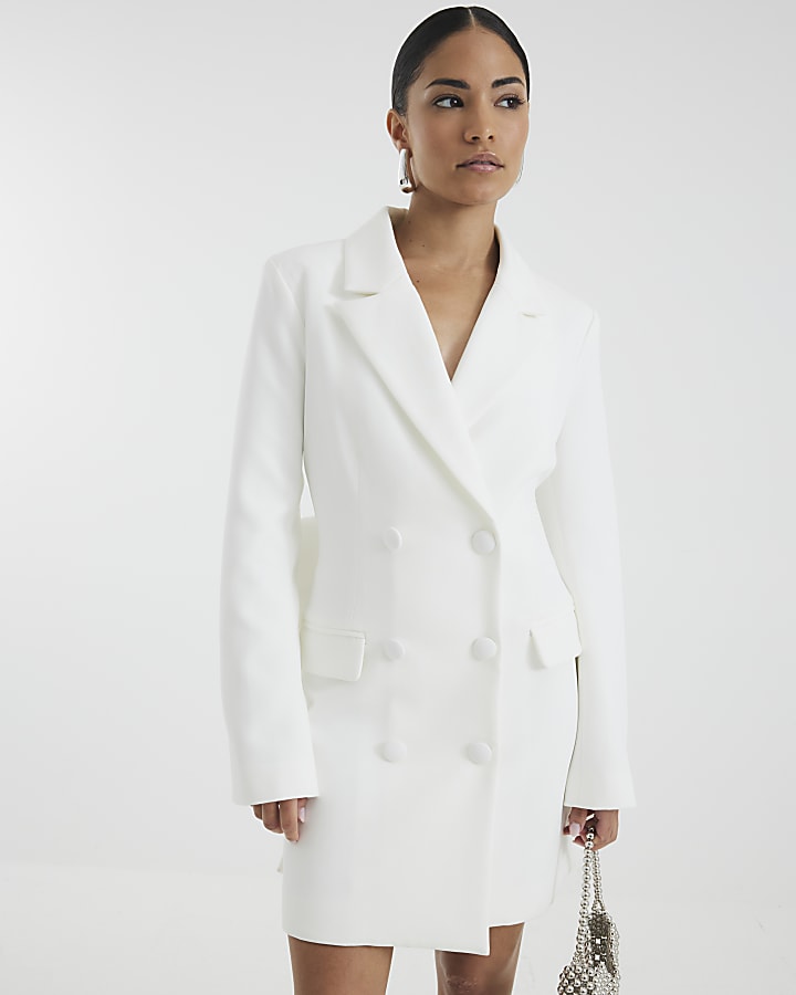 Petite White Bow Back Blazer Mini Dress