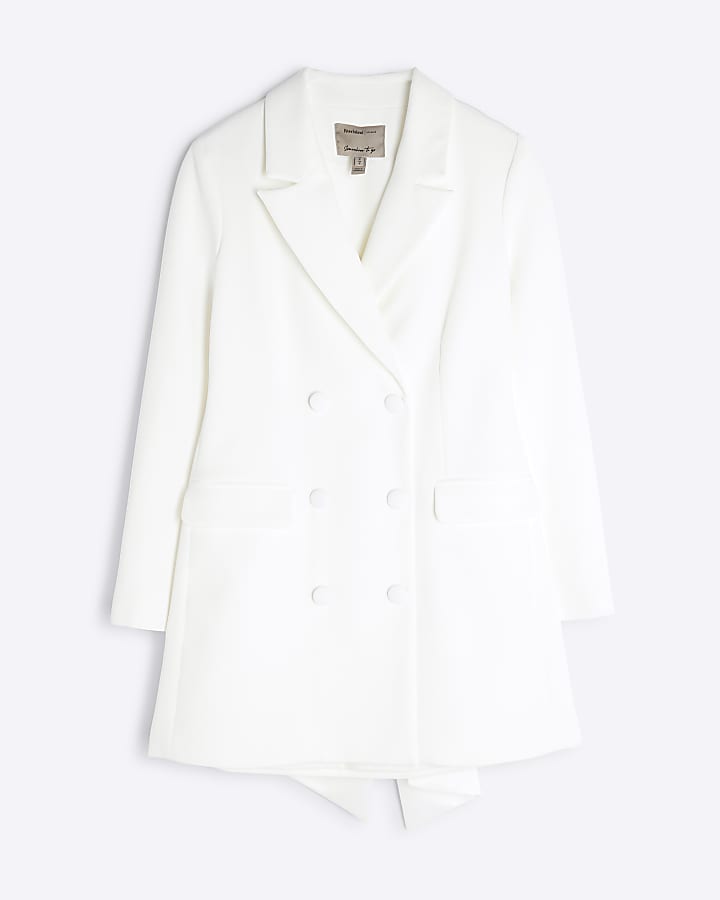 Petite White Bow Back Blazer Mini Dress