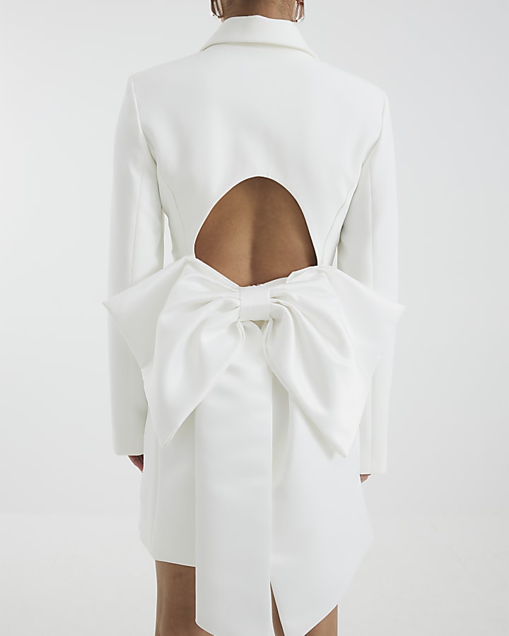 Petite White Bow Back Blazer Mini Dress