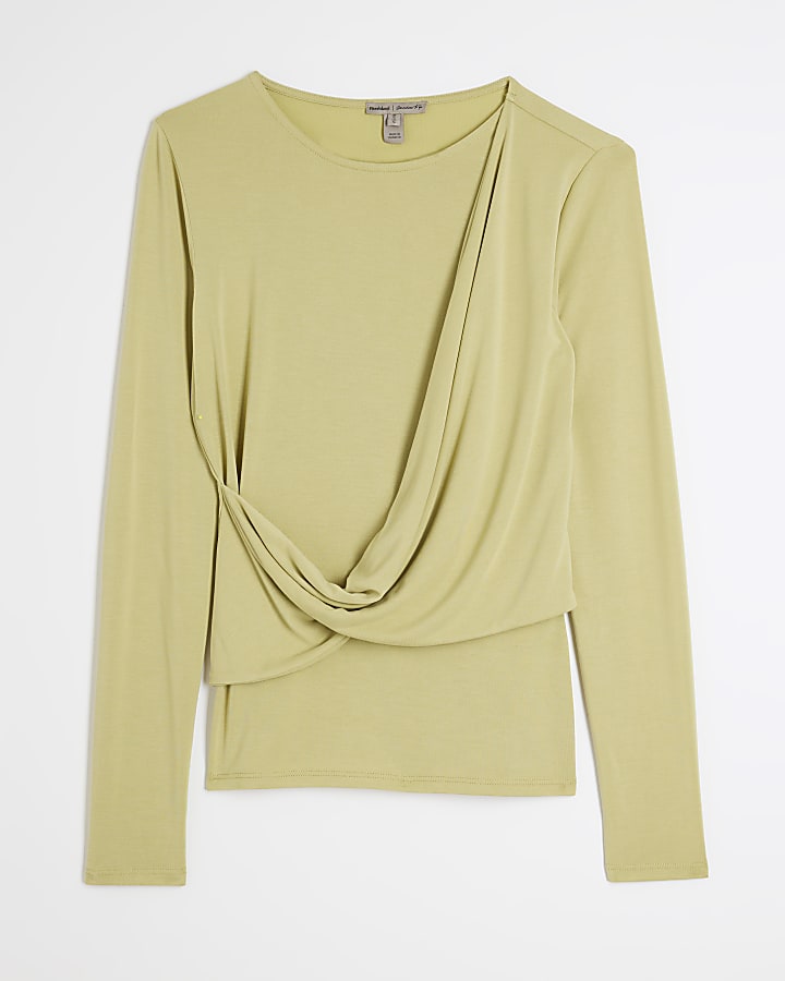 Green Long Sleeve Drape Top