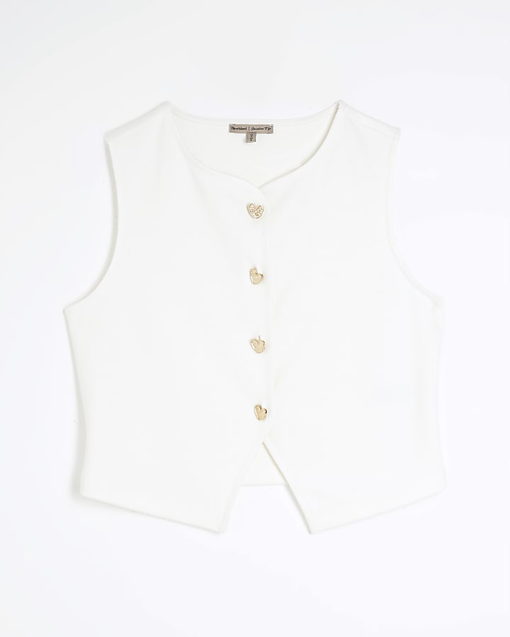 White Sleeveless Cropped Waistcoat