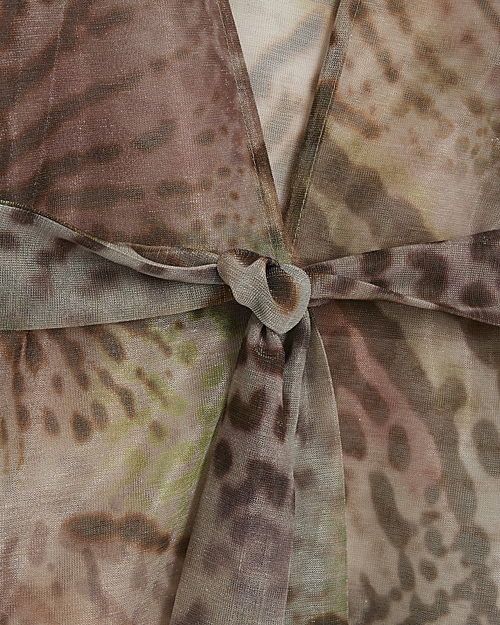 Petite Khaki Animal Print Kaftan