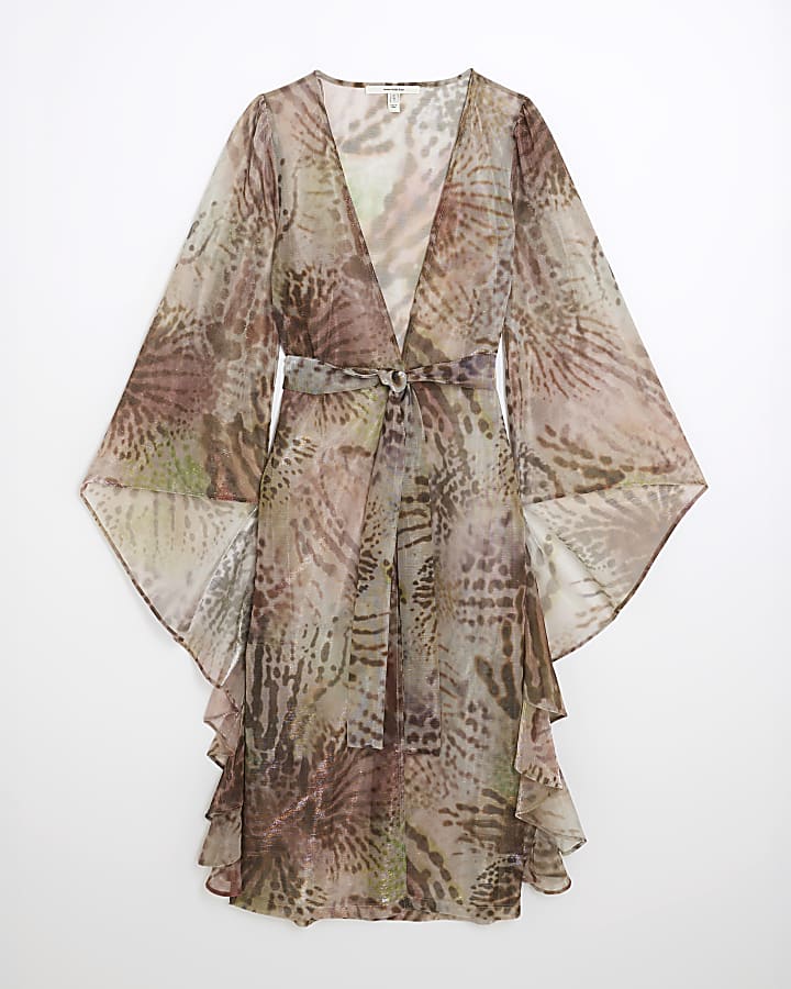 Petite Khaki Animal Print Kaftan