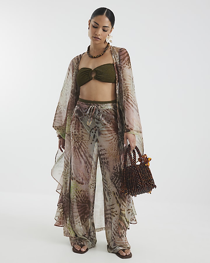 Petite Khaki Animal Print Kaftan