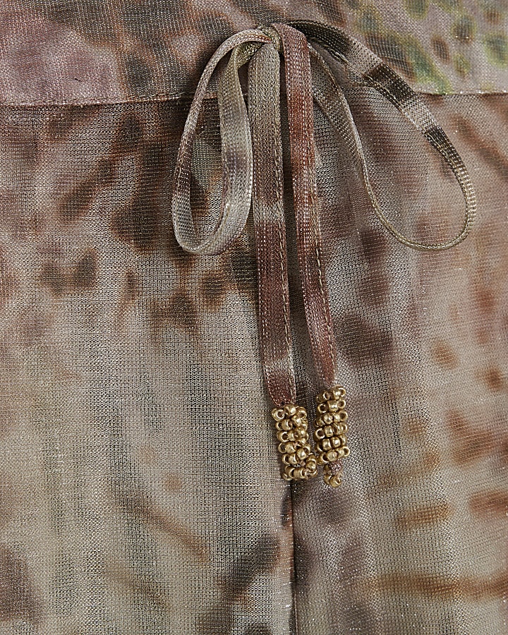 Petite Khaki Animal Print Wide Leg Trousers