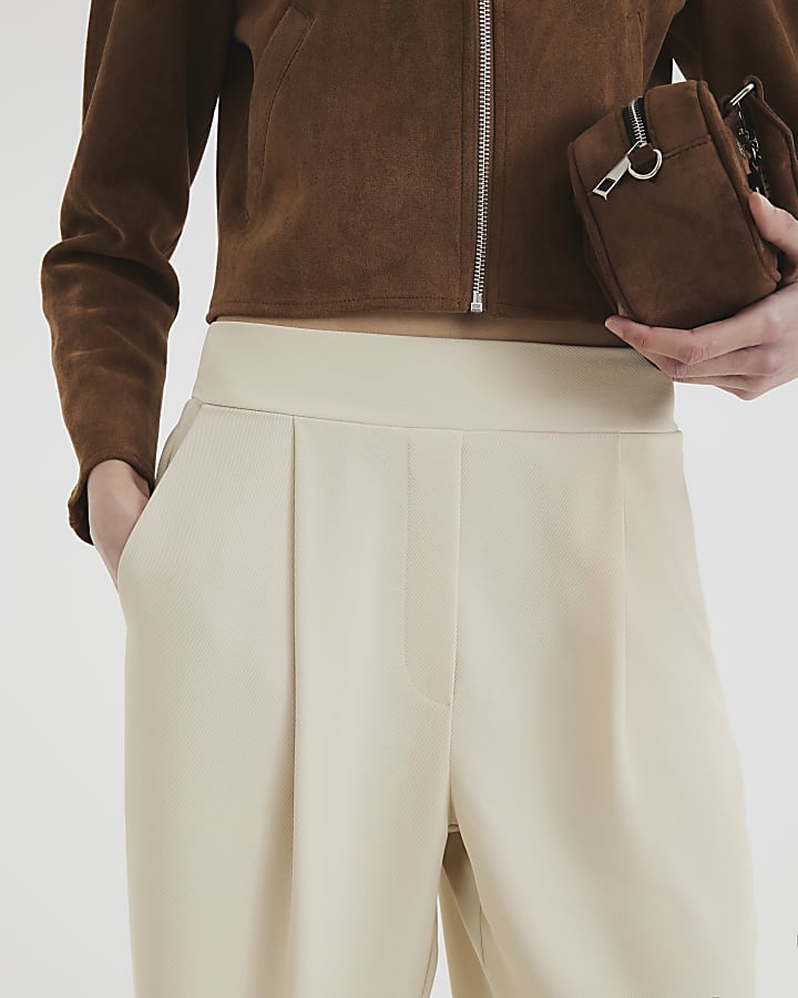 Cream Barrel Leg Trousers