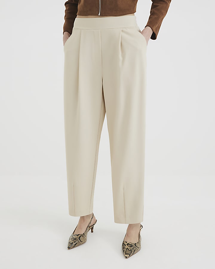 Cream Barrel Leg Trousers